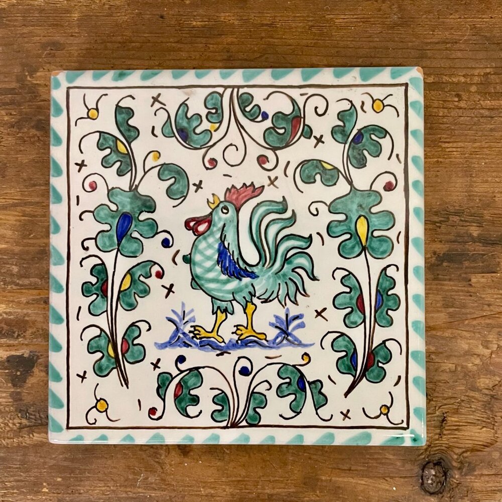 Deruta Hand-Painted Rooster Mosaic Tile/Trivet
